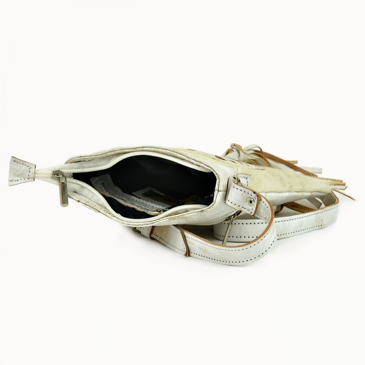 Farin leren heuptas en crossbodytas met koeienhuid, 15 × 3 × 20 cm