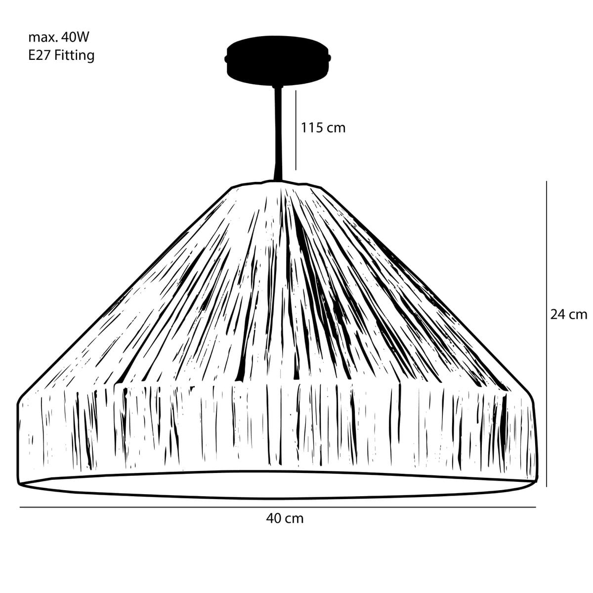 Elisa hanglamp raffia zwart Ø40 cm
