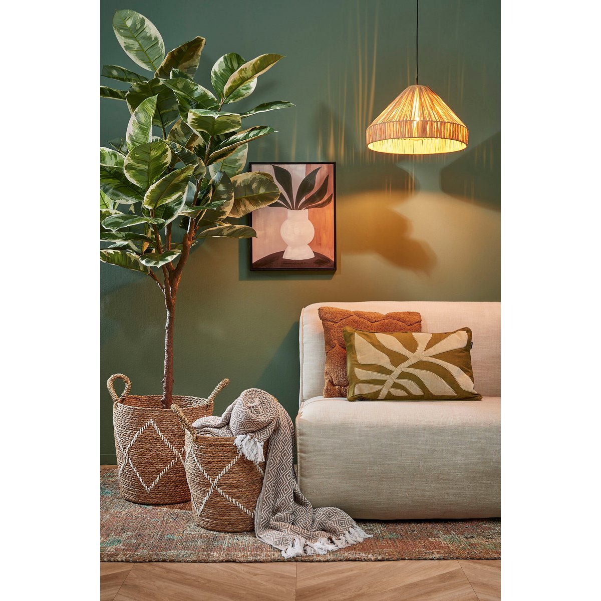 Elisa hanglamp raffia zwart Ø40 cm