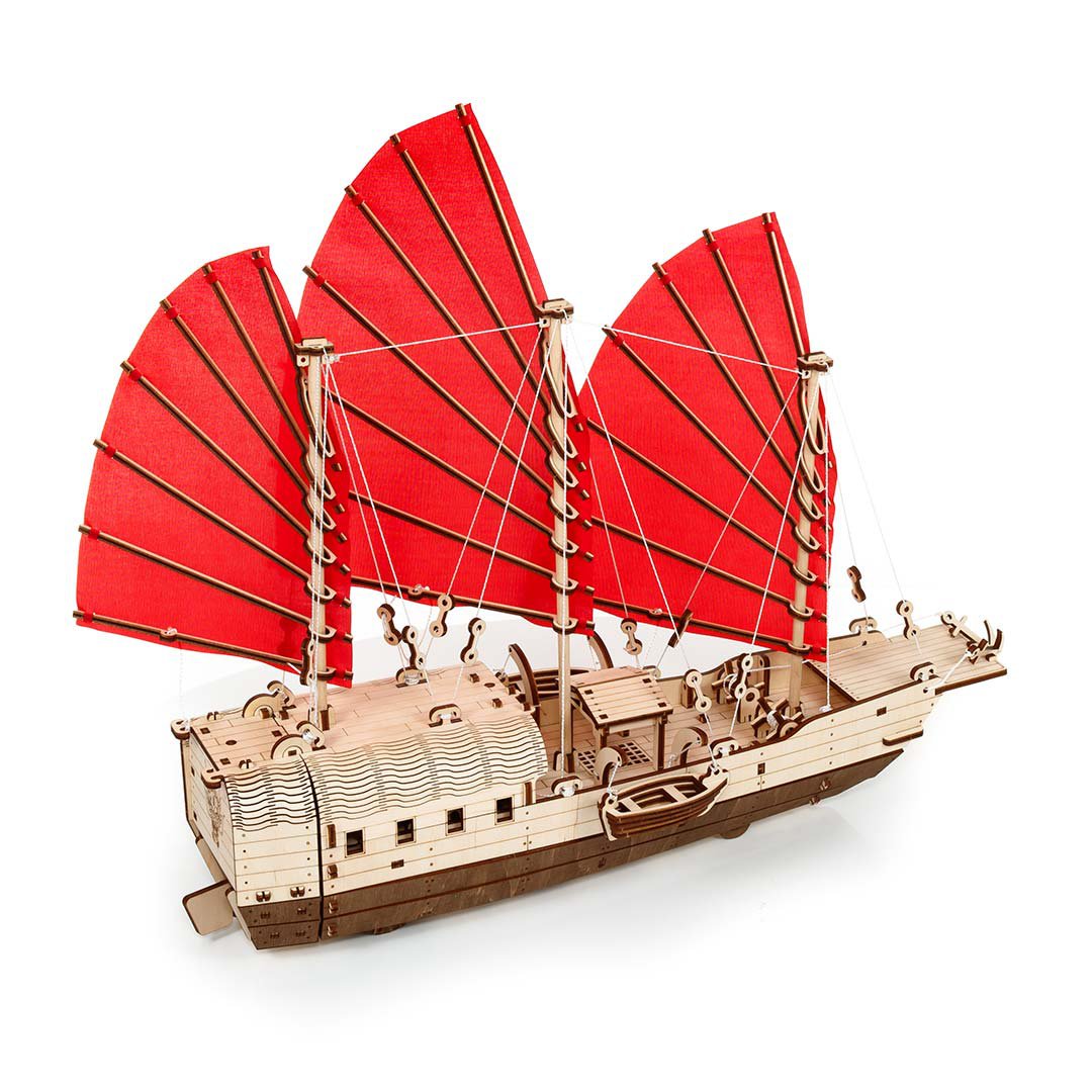 3D mechanische houten puzzel Djong schip 38,5 × 16,5 × 46,2 cm – 246 stukjes