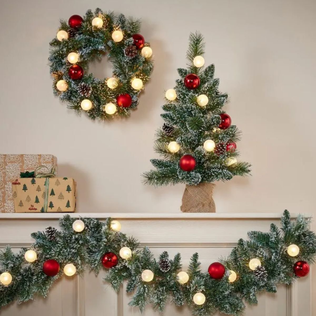 Kaprun kunstkerstboom met rijp-effect en LED, 60 cm, Ø 39 cm