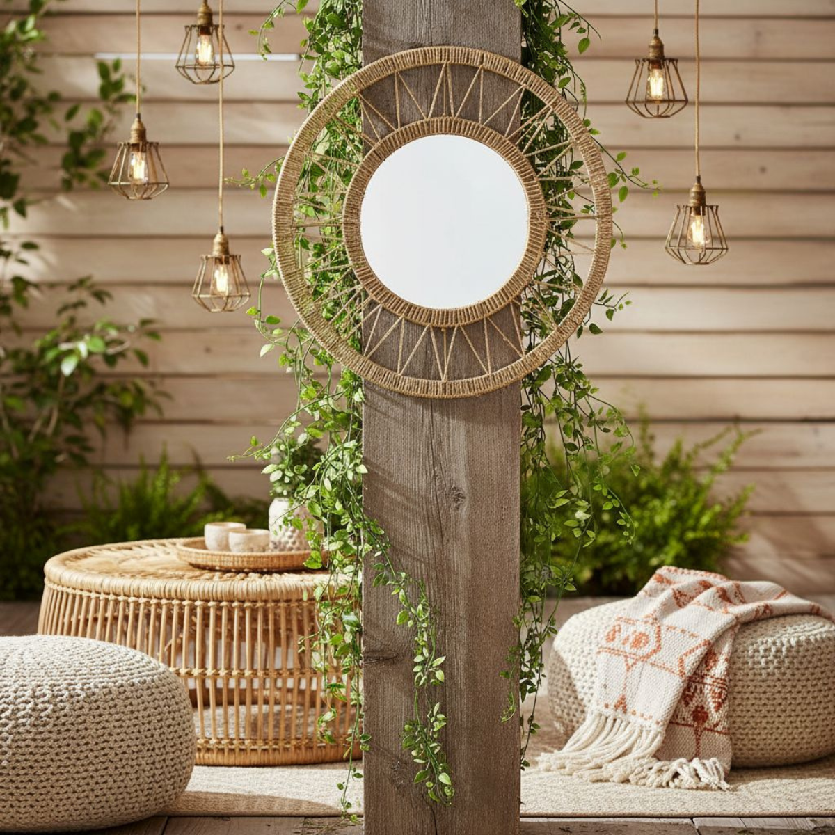 Ludy wandspiegel, jute, lichtbruin, Ø 60 cm