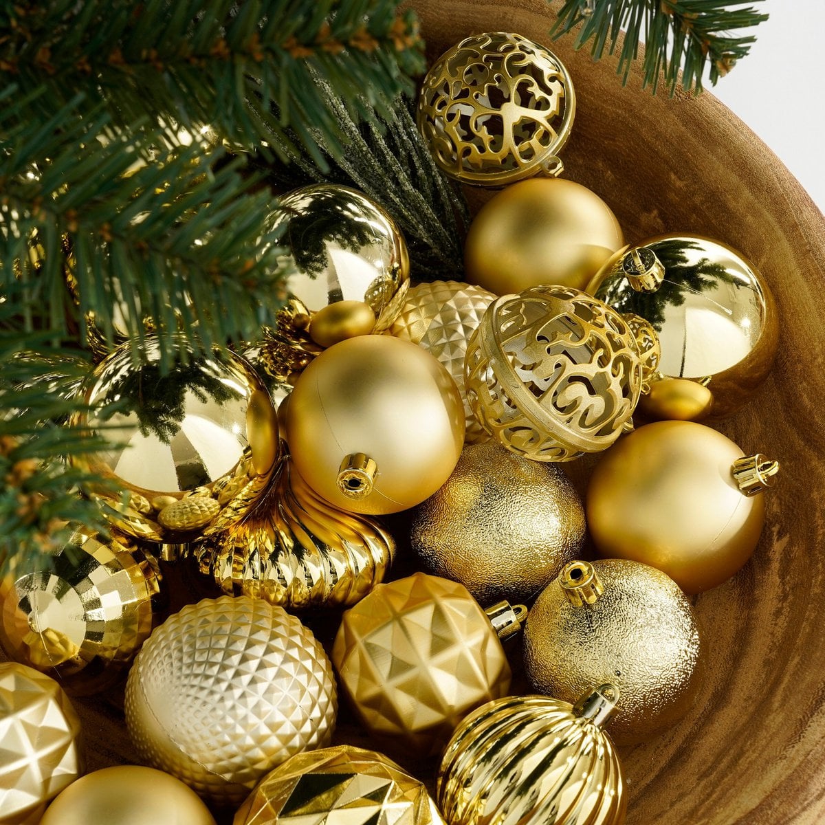 Goudkleurige kerstballen set, onbreekbaar, 60 stuks Ø 7 cm