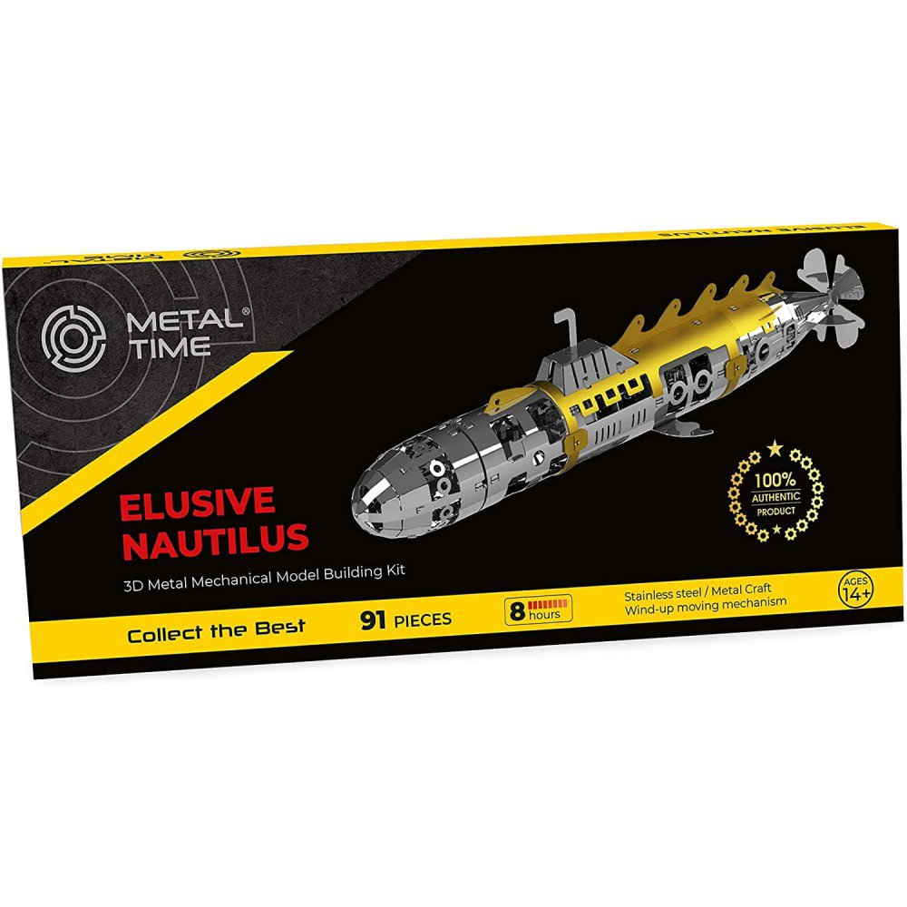 3D metalen bouwpakket Elusive Nautilus onderzeeër 21 × 5 × 7 cm – 91 onderdelen