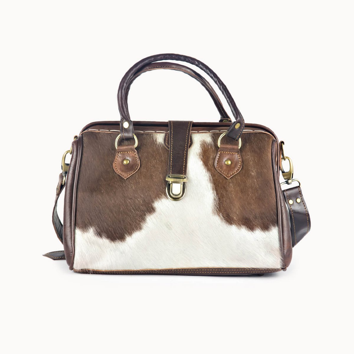 Frou leren handtas met koeienvacht, 30 × 13 × 20 cm