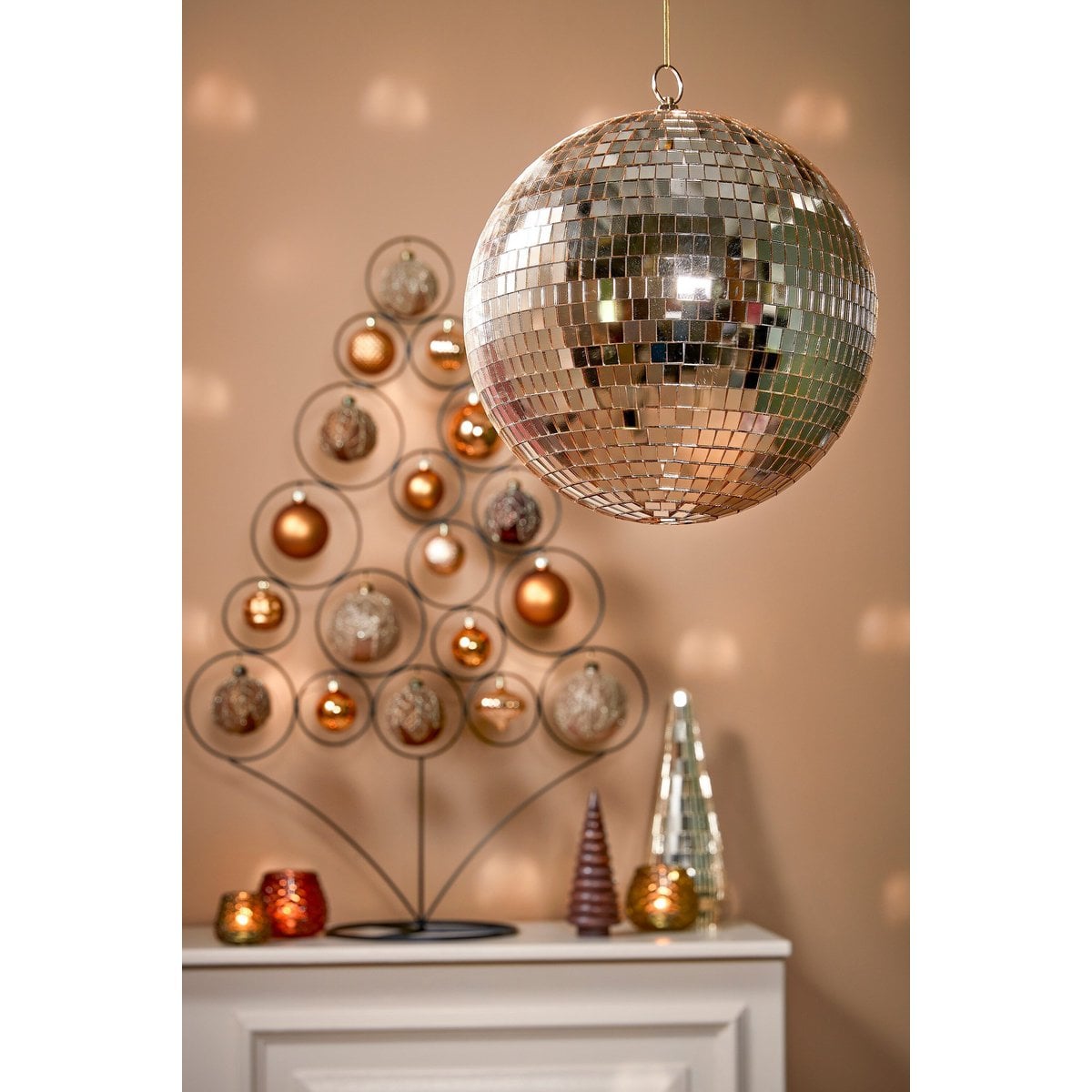 Champagnekleurige kerst discobal van spiegelglas, Ø 25 cm