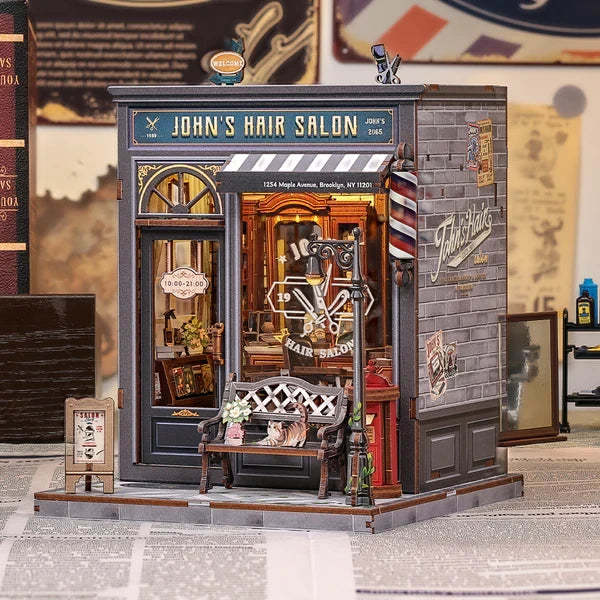 John's Hair Salon miniatuurhuisje, 15,5 × 16 × 19 cm