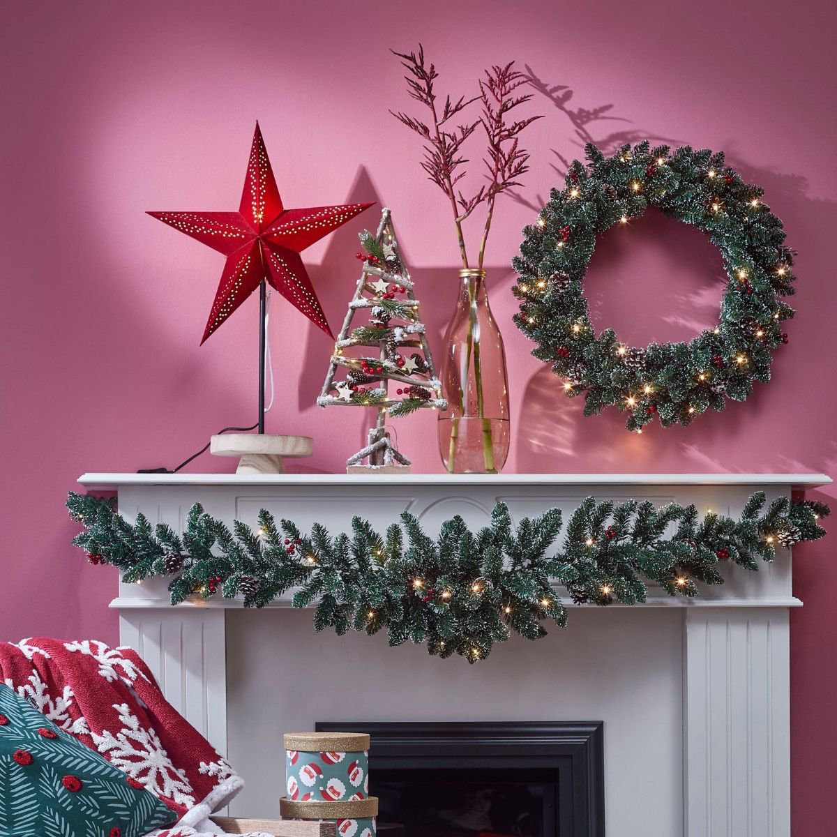 Creston kerstkrans met rijp-effect en verlichting, Ø 60 cm