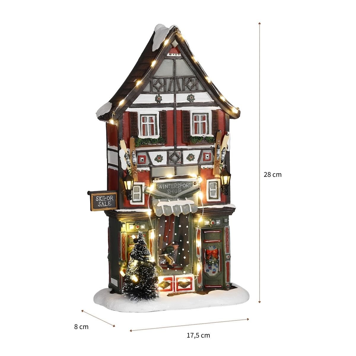 Kerstdorp wintersportwinkel met verlichting, 17,5 × 8 × 28 cm