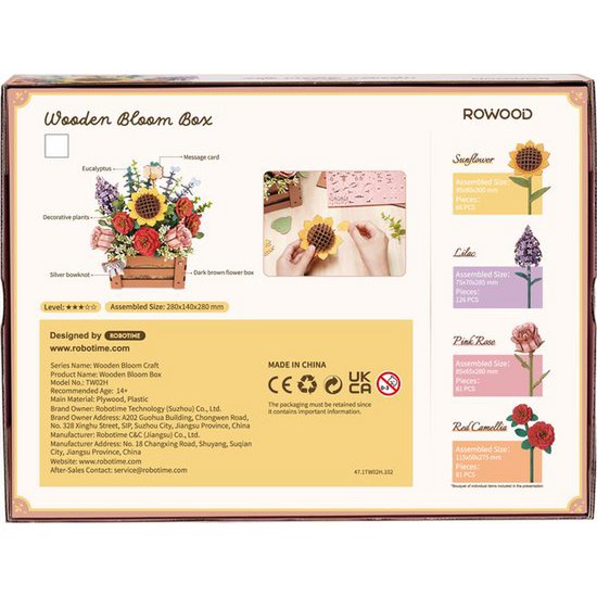 DIY houten bloemenbox, 3D bouwpakket met 658 onderdelen, 28 x 14 x 28cm