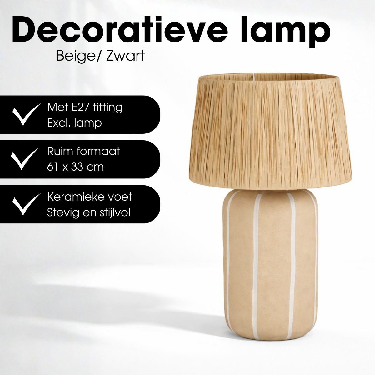 Mica Decorations Denton tafellamp beige wit keramiek 61 cm