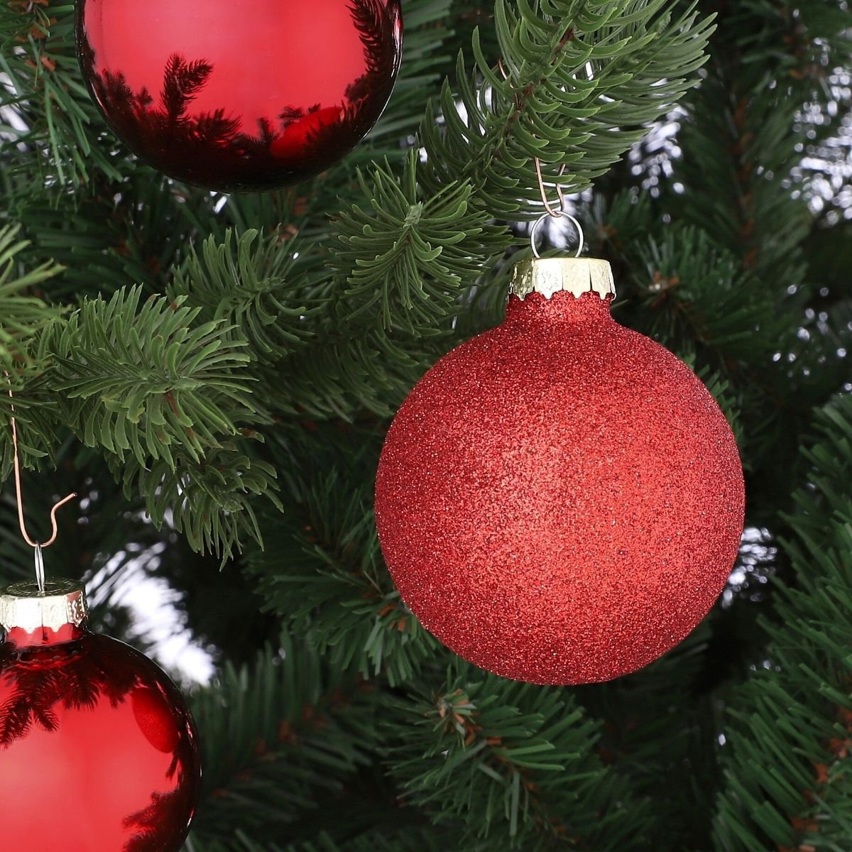 Rode glazen kerstballen, set 42 stuks
