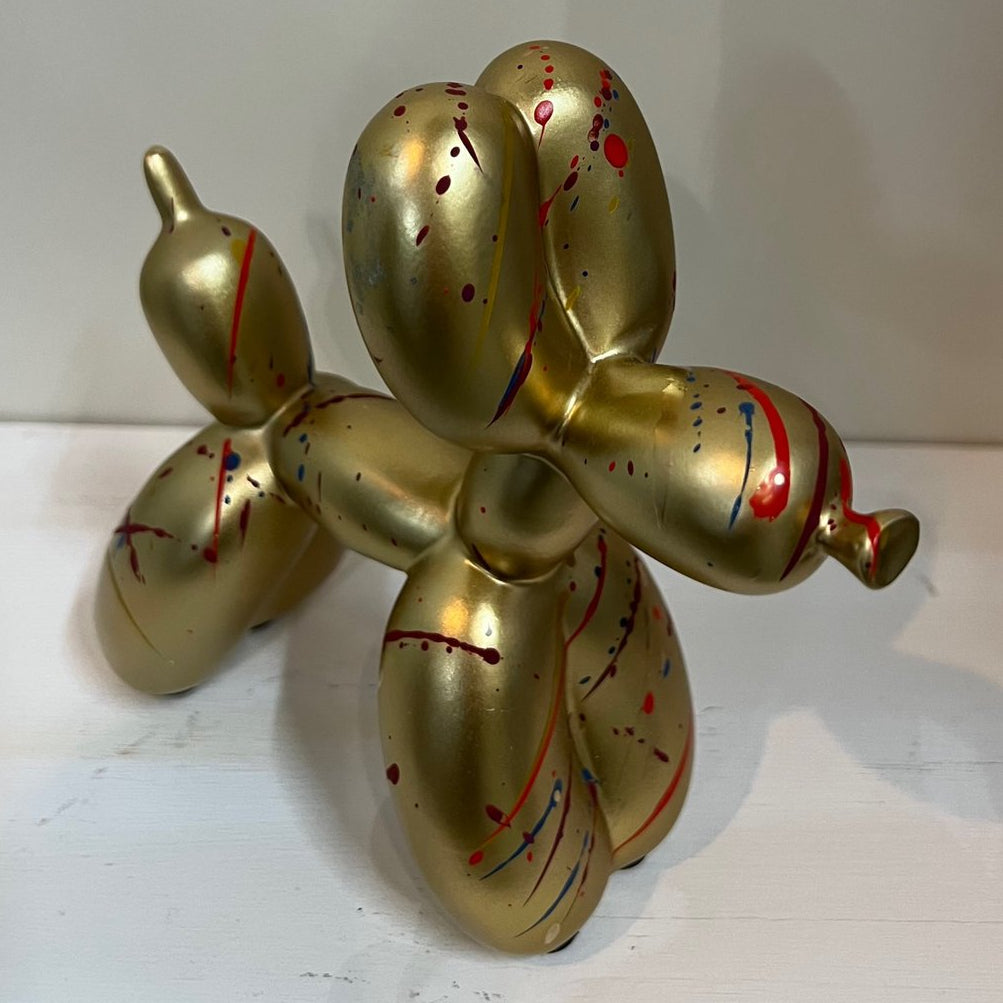 Ballonhond in goudkleur met kleurspetters, 17 cm