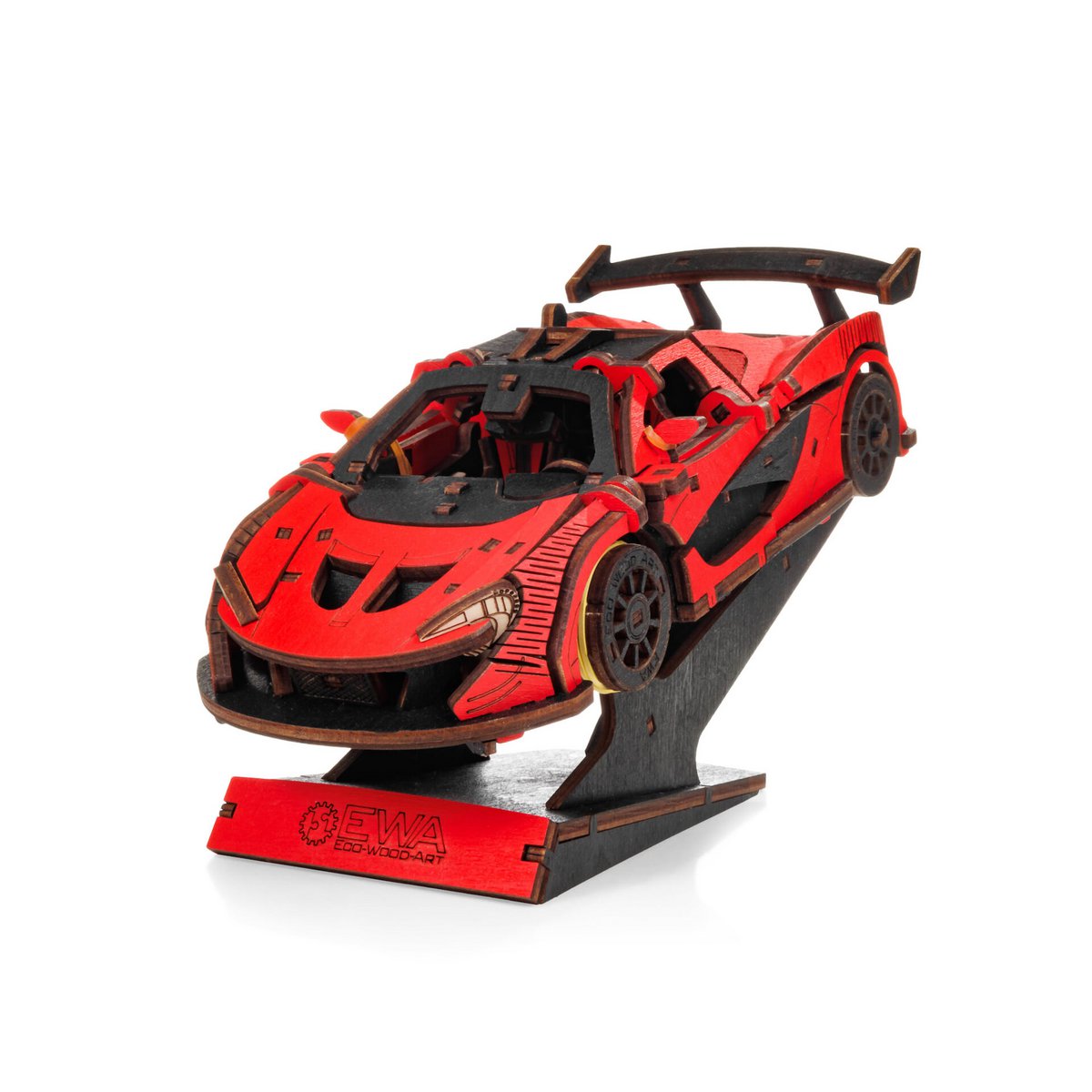 3D mechanische houten puzzel raceauto rood 21 × 9,5 × 5,7 cm – 237 stukjes