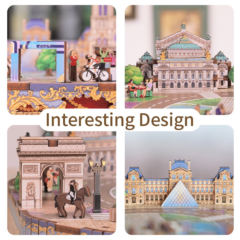 DIY 3D houten muziekdoos Romantic Paris, 16 x 14 x 17,7 cm