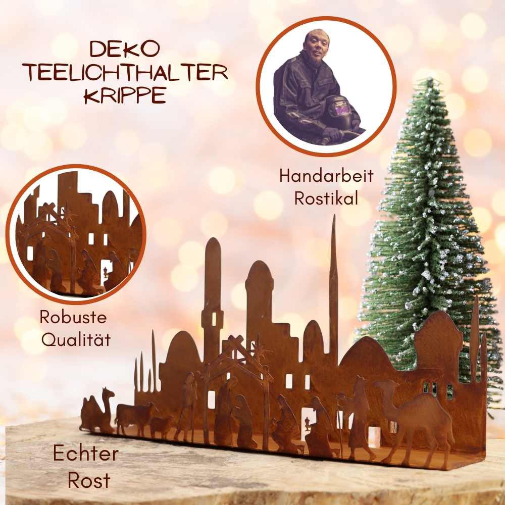 Roestmetalen Kerststalkandelaar, in 2 maten