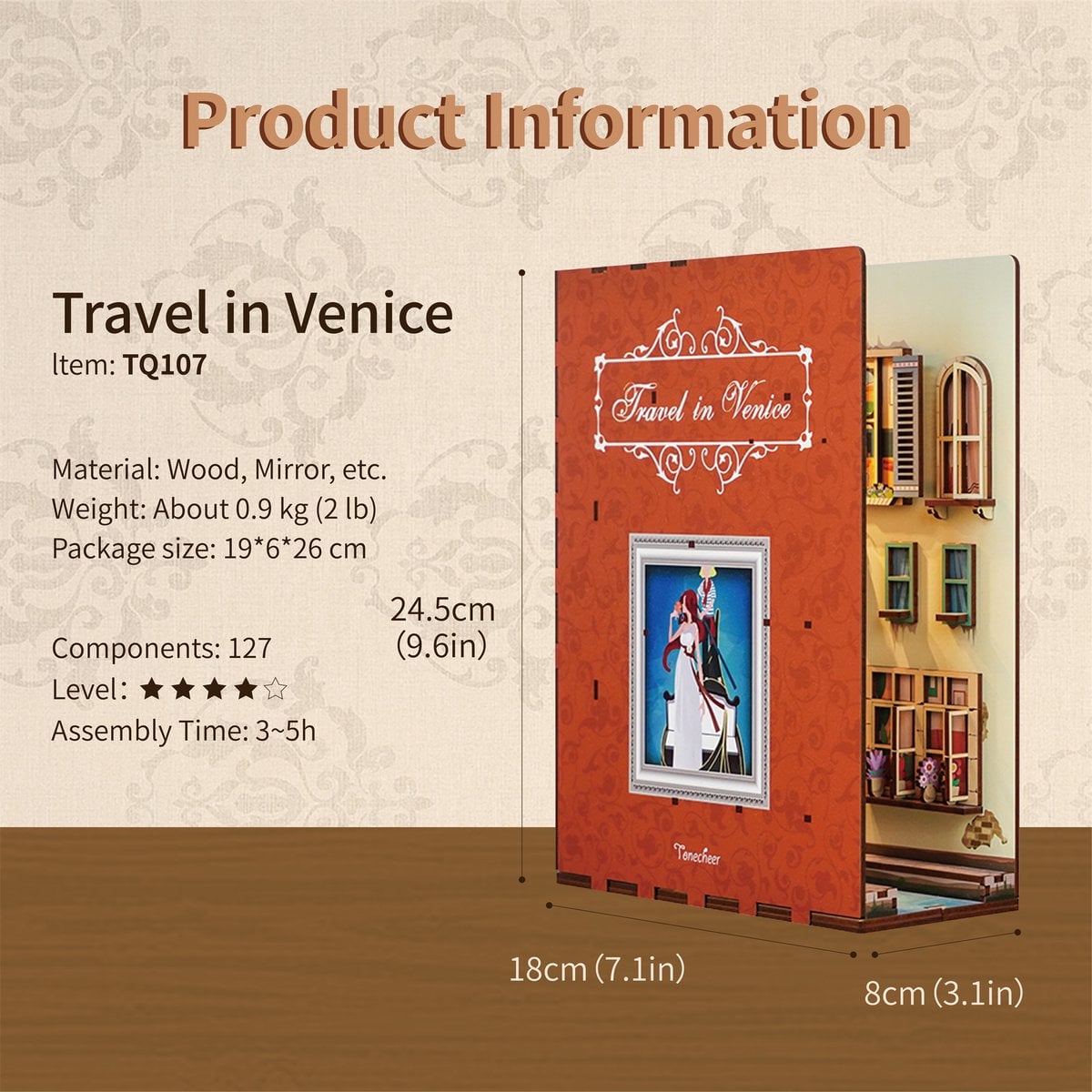 DIY book nook travel in venice bookend, 24,5 cm