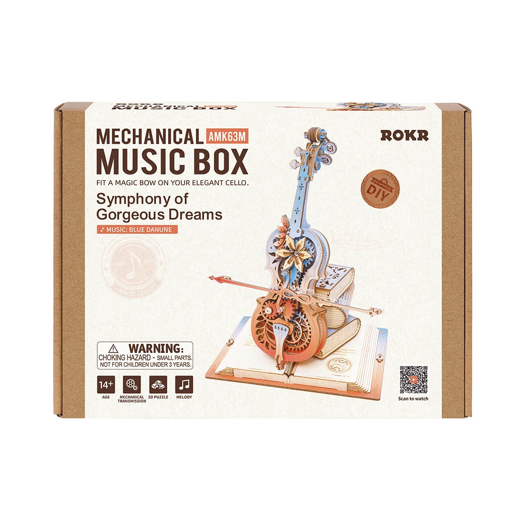 DIY 3D houten muziekdoos Magic Cello, 23,5 x 20,5 x 18,5 cm