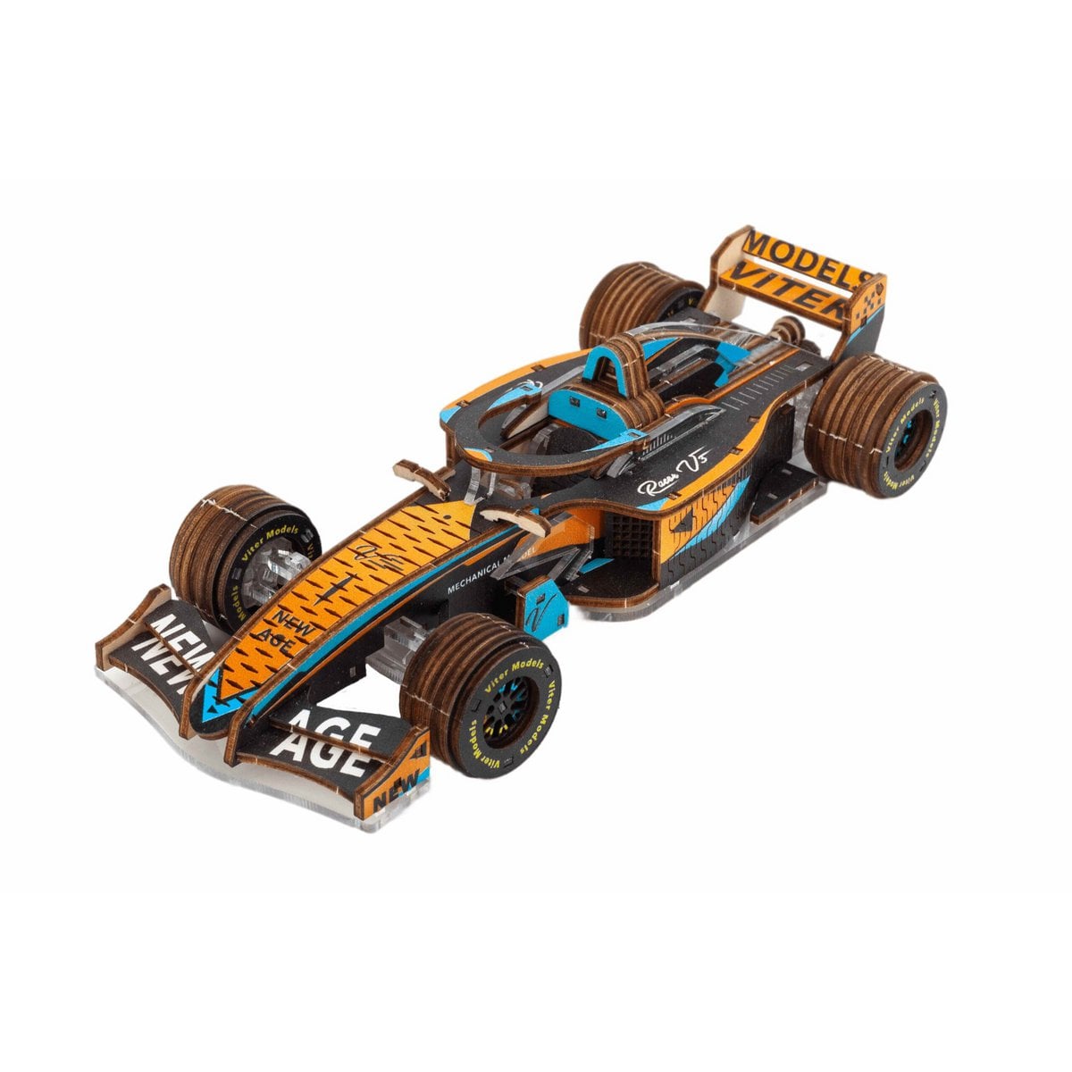 3D mechanisch modelbouw auto Racer V3 geel aqua 17 × 7 × 4 cm – 223 stukjes