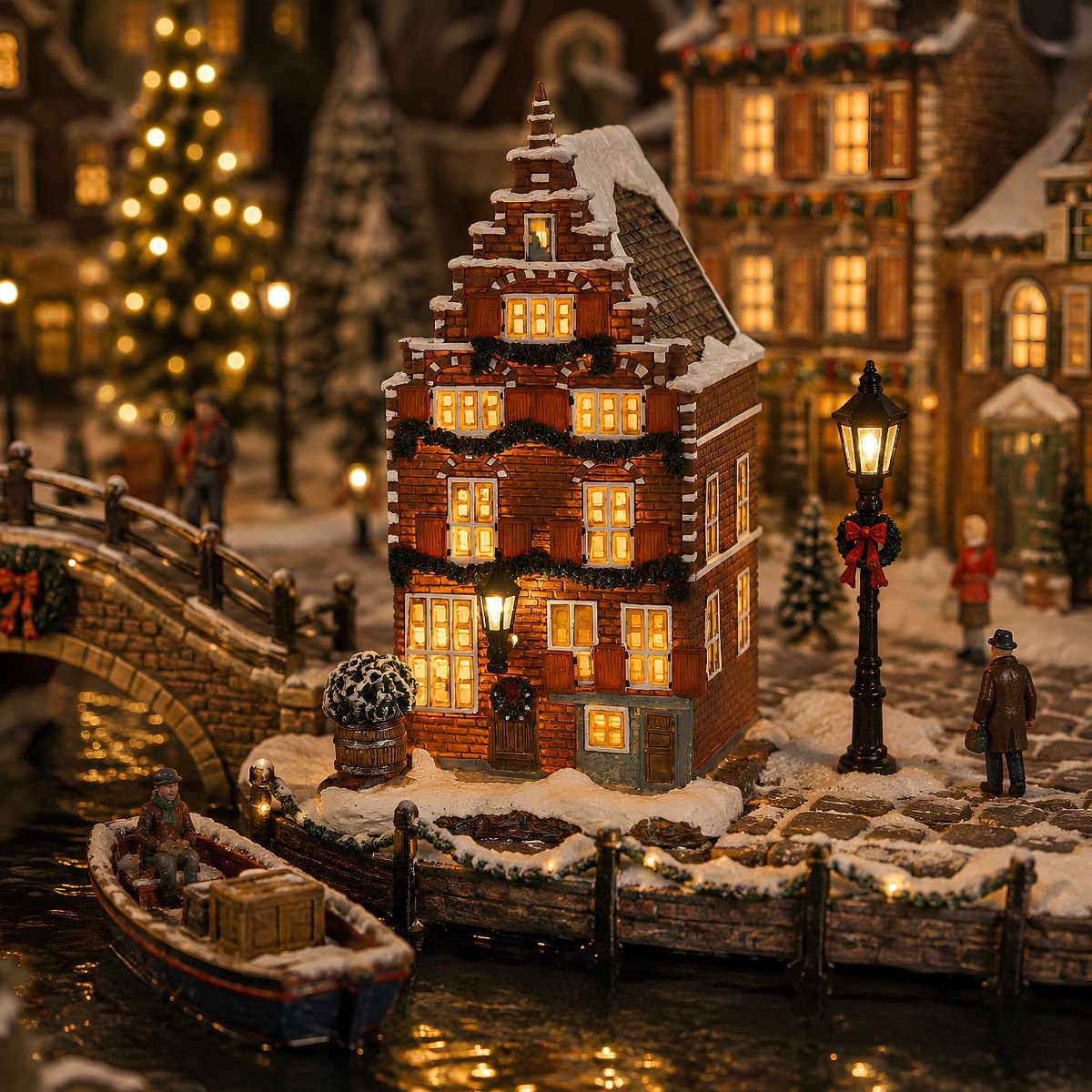Kerstdorp grachtenpand met verlichting, 10,5 × 11,5 × 18,5 cm
