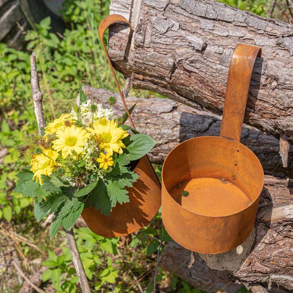 Roestmetalen hangpot, set van 2, Ø 14 cm