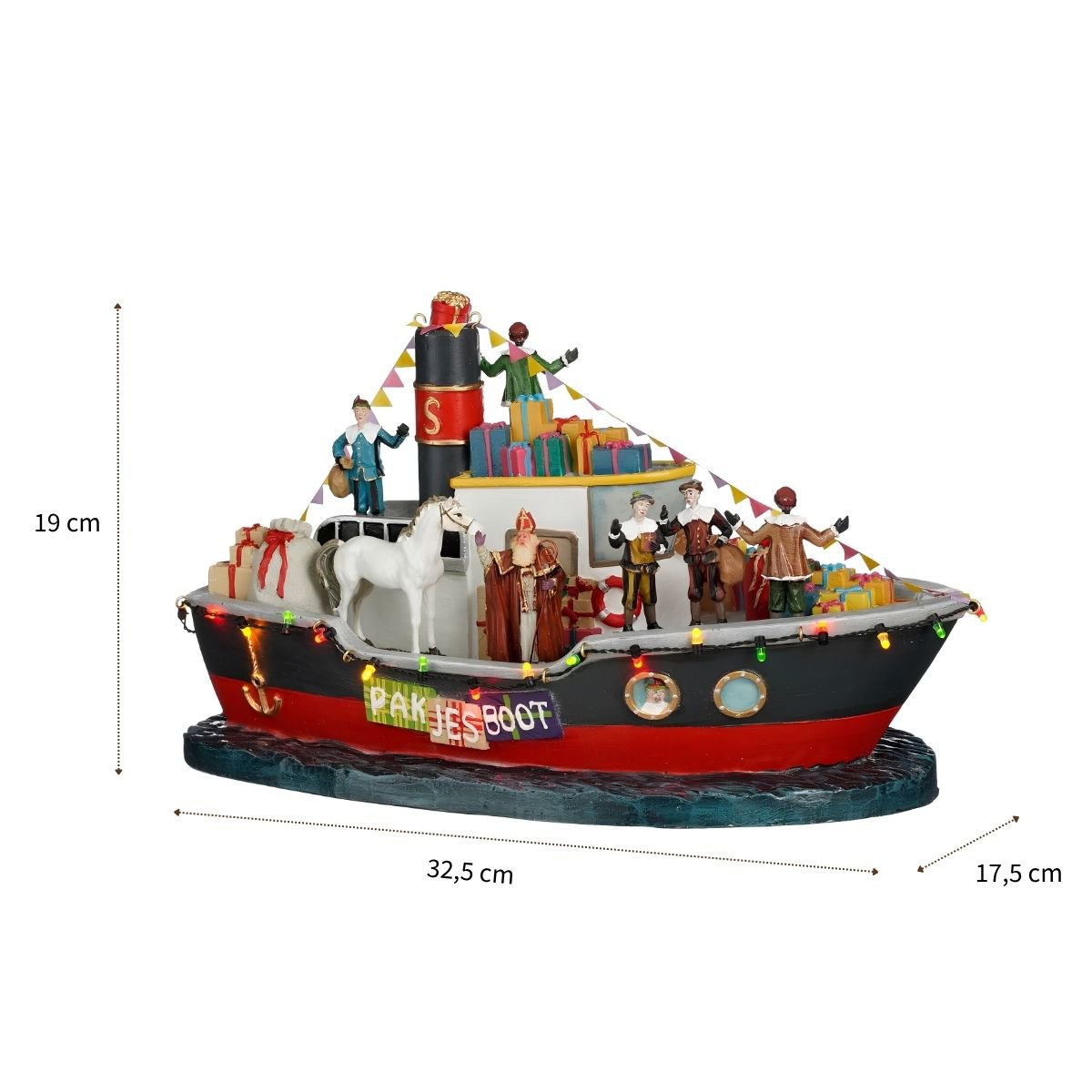 Sinterklaas pakjesboot met LED-verlichting, 32,5 × 17,5 × 19 cm
