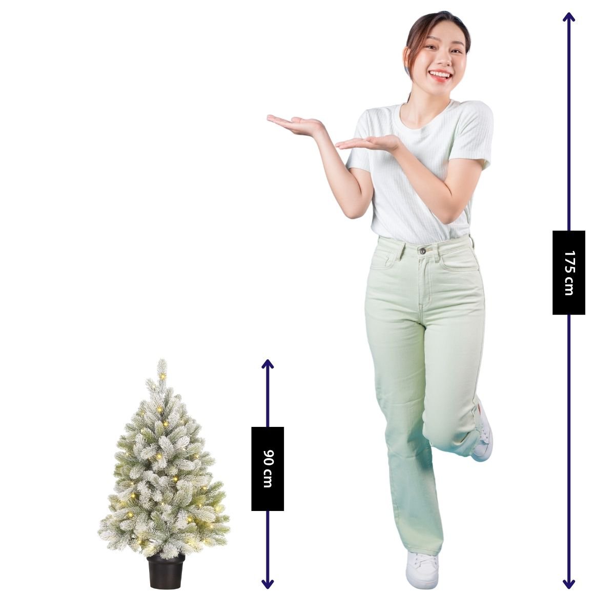 Nagoya kunstkerstboom met verlichting, licht besneeuwd, 90 cm, Ø55 cm