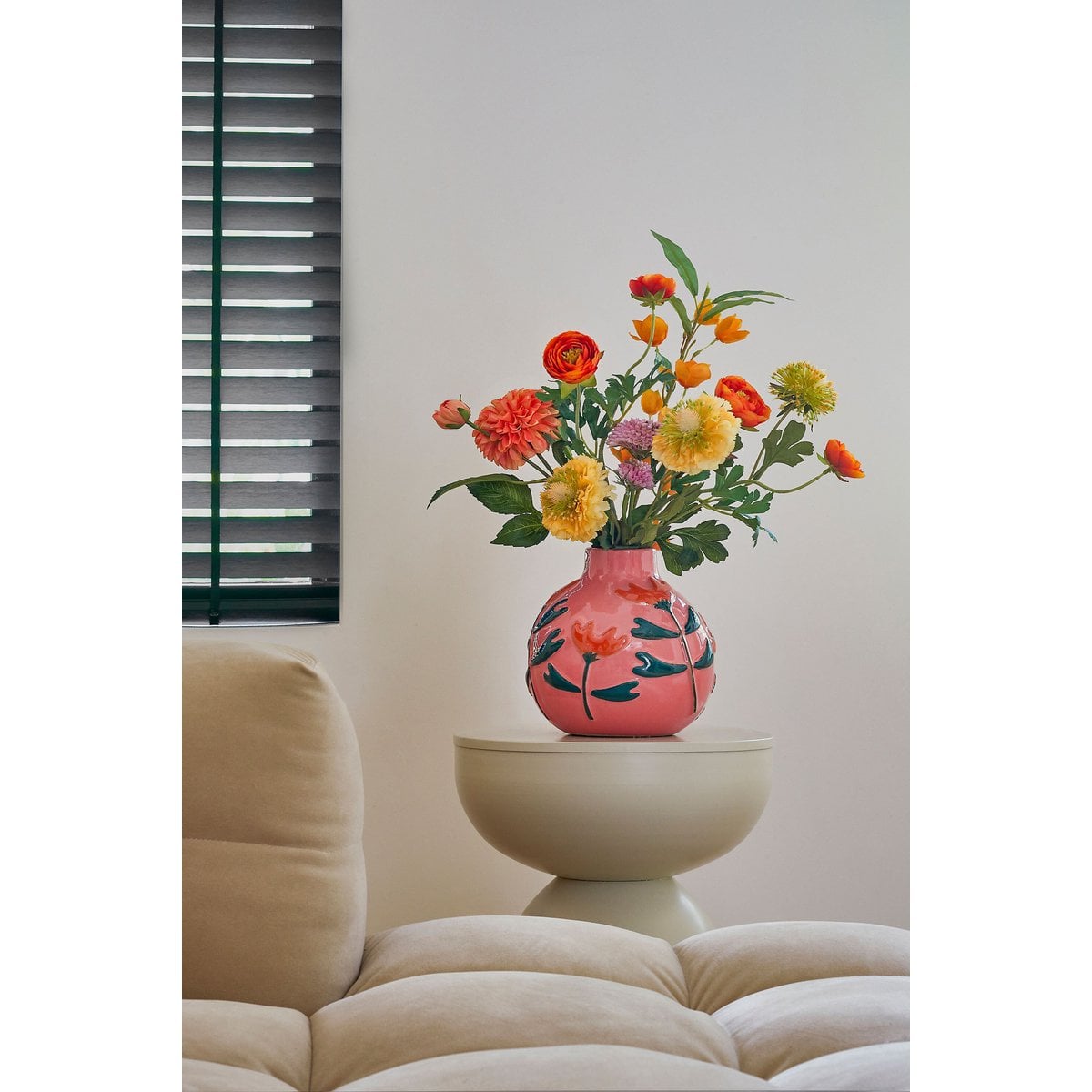 Mica Decorations Ava Vaas – Keramiek Roze met Bloemmotief (H20 x Ø19,5 cm)