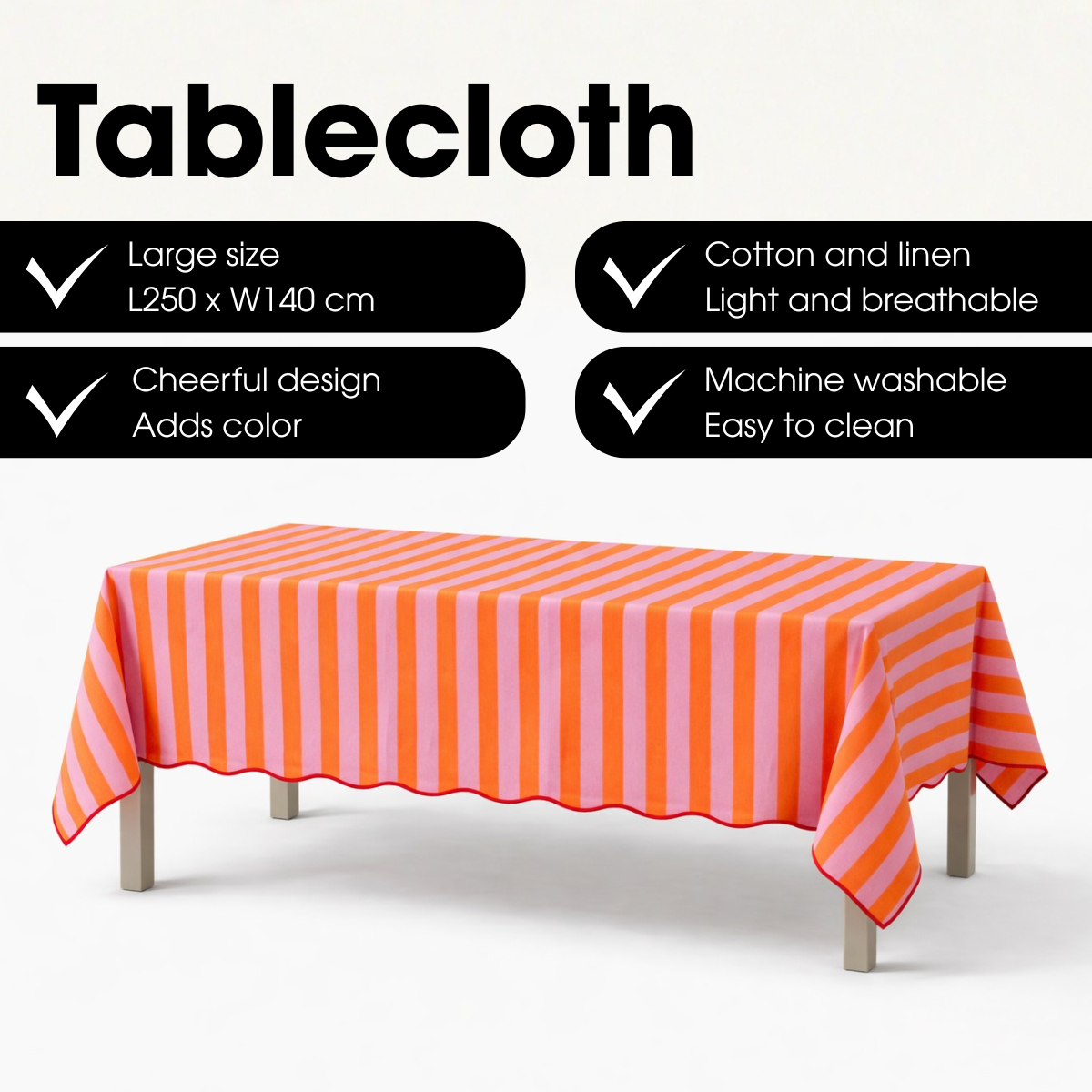 Tafelkleed oranje/roze gestreept 250 x 140 cm