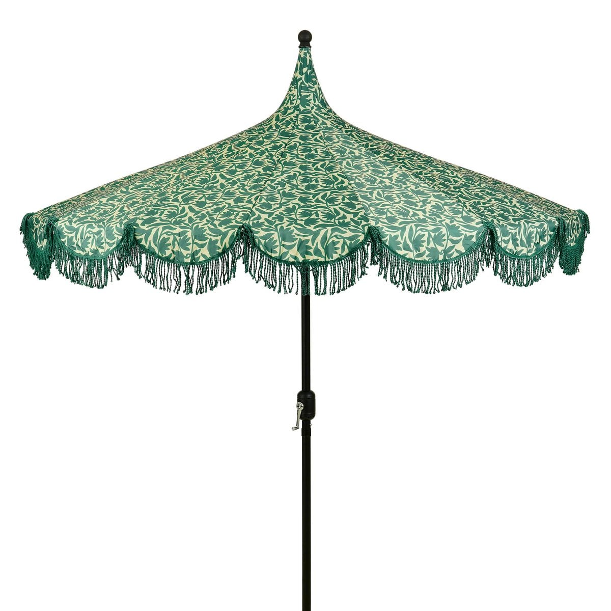 Donkergroene parasol met bloemenprint en franjes Ø235 cm