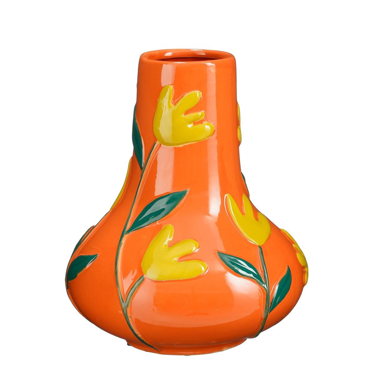 Ava vaas, oranje met geel en groen, 30 × Ø 25 cm
