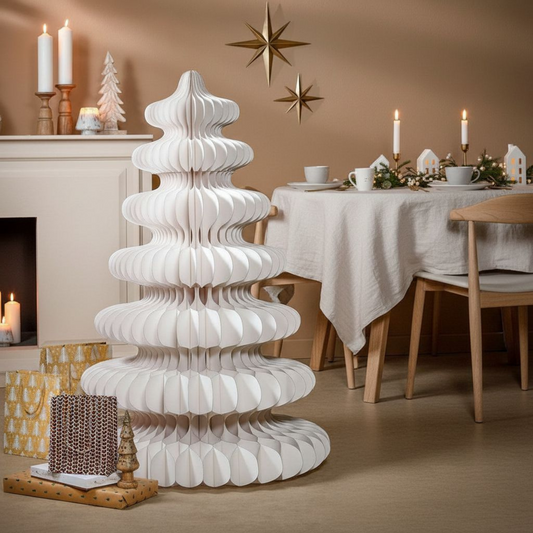 Decoratieve kerstboom van papier, wit, Ø 104 × 152 cm