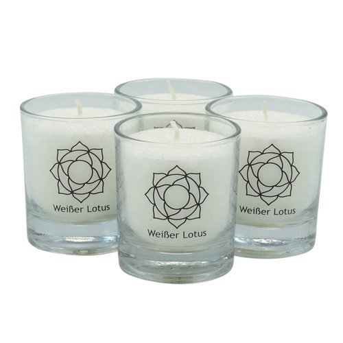 Witte lotus kaarsen wit, 6 × 6 cm set van 4