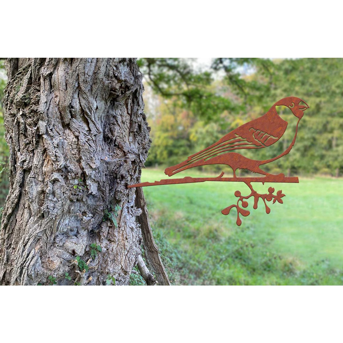 Geluksvogel goudvink metalen boomornament – tuindecoratie vogel