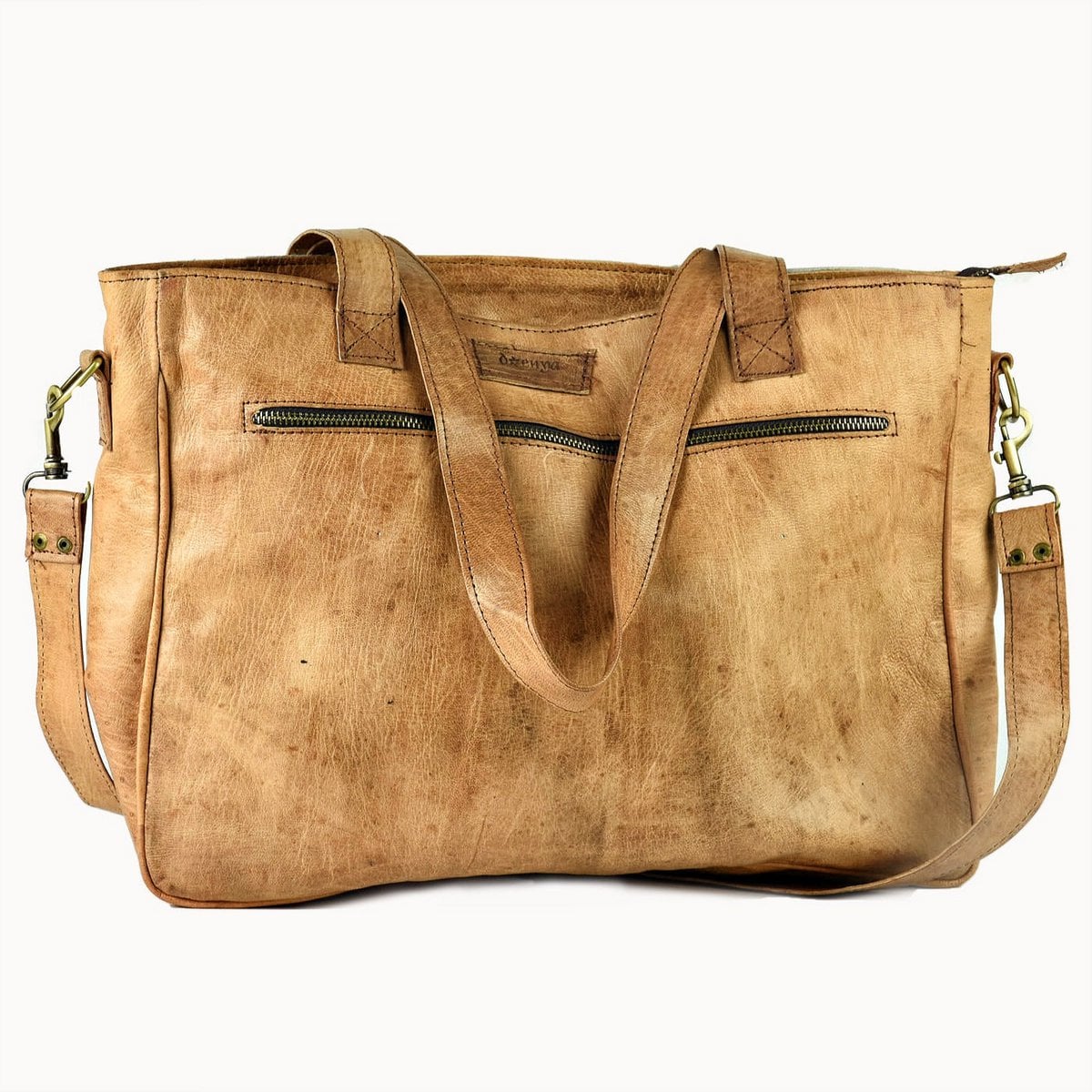 Bisou leren tas met koeienvacht, 40 × 10 × 30 cm