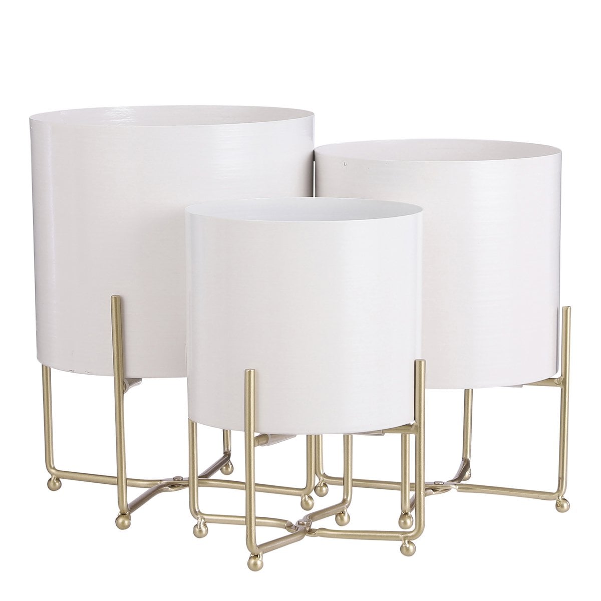 Aries plantenpotten op standaard, wit en goud, set van 3