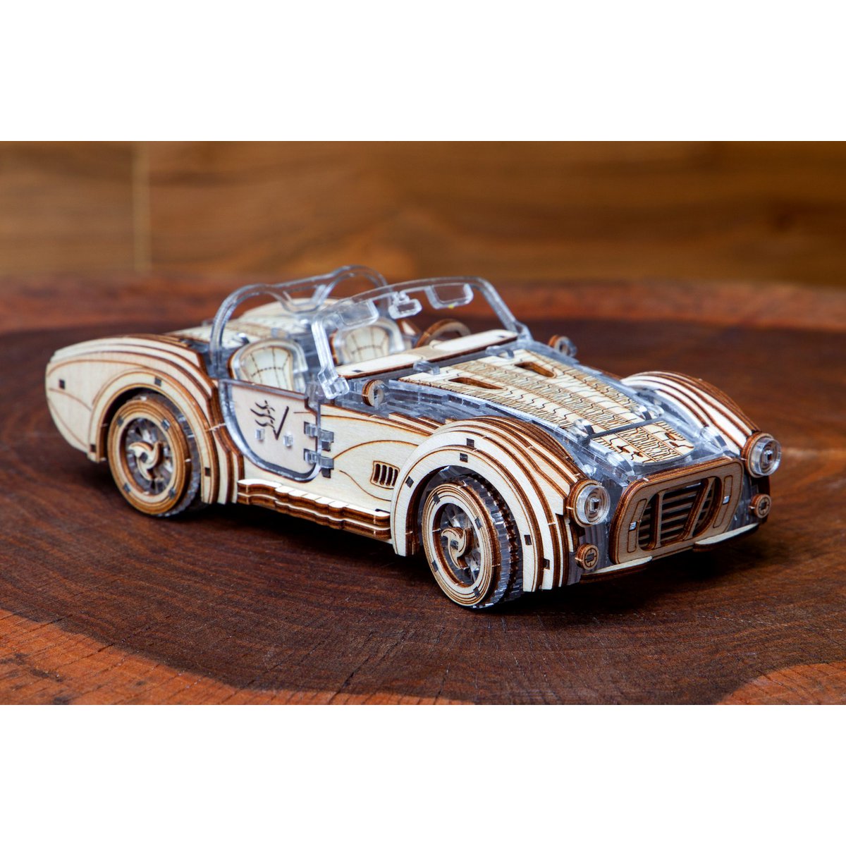 DIY houten mechanische puzzel Speedster V2 auto, 16,4 x 8 x 5,5 cm