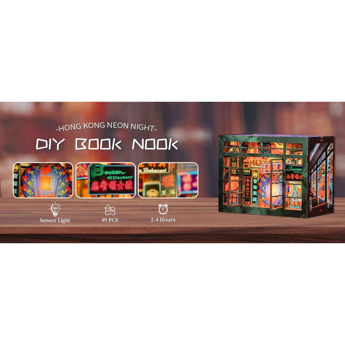 Hong Kong Neon Night book nook, 17 × 10 × 13 cm