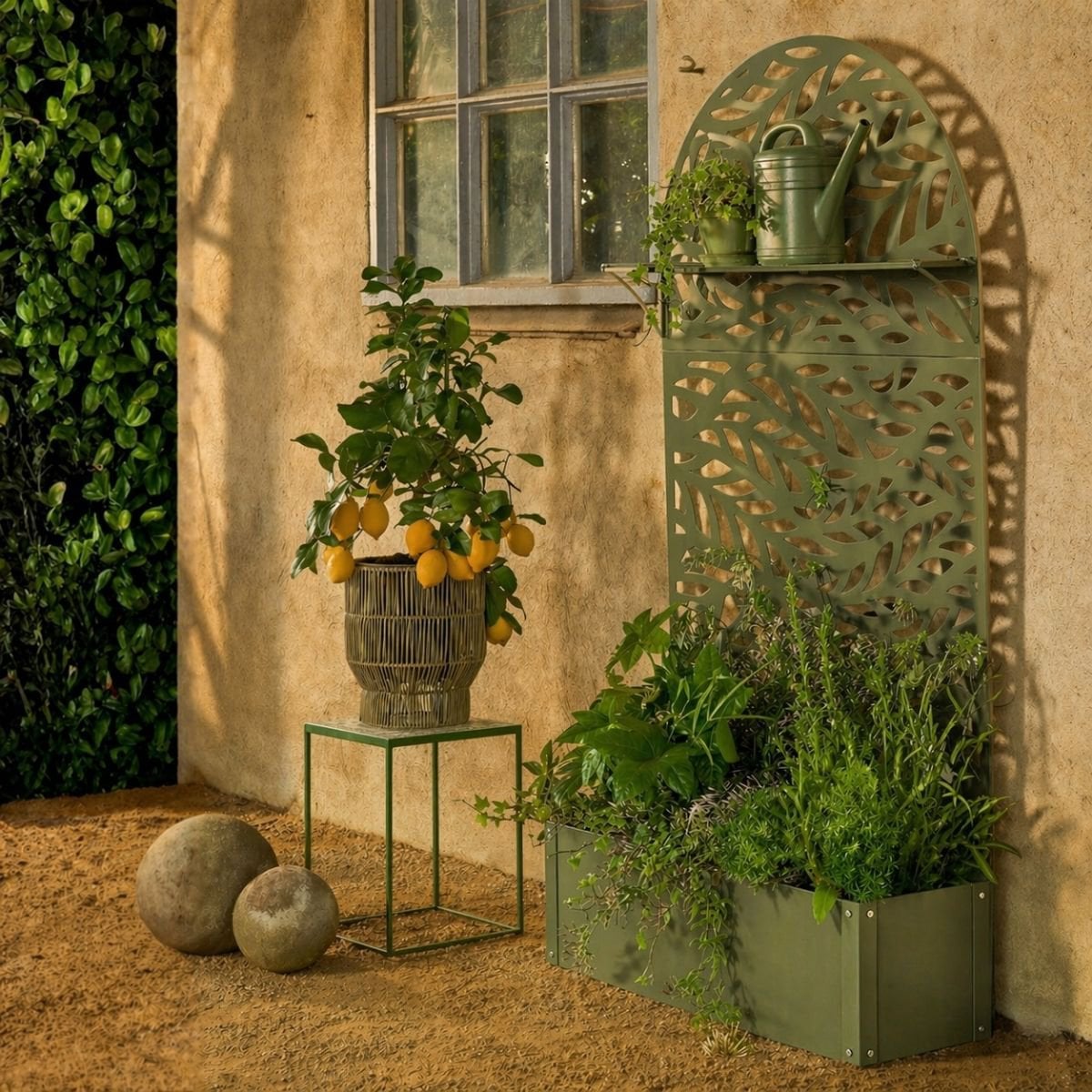 Sapri plantenbak met klimrek, groen, 90 × 33 × 180 cm