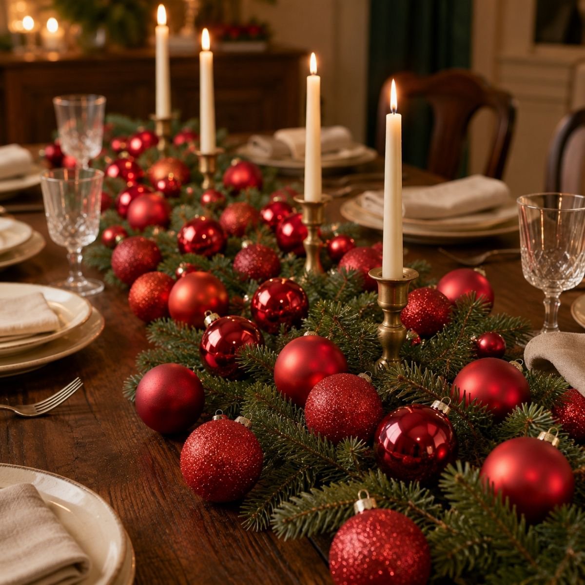 Rode glazen kerstballen, set 42 stuks
