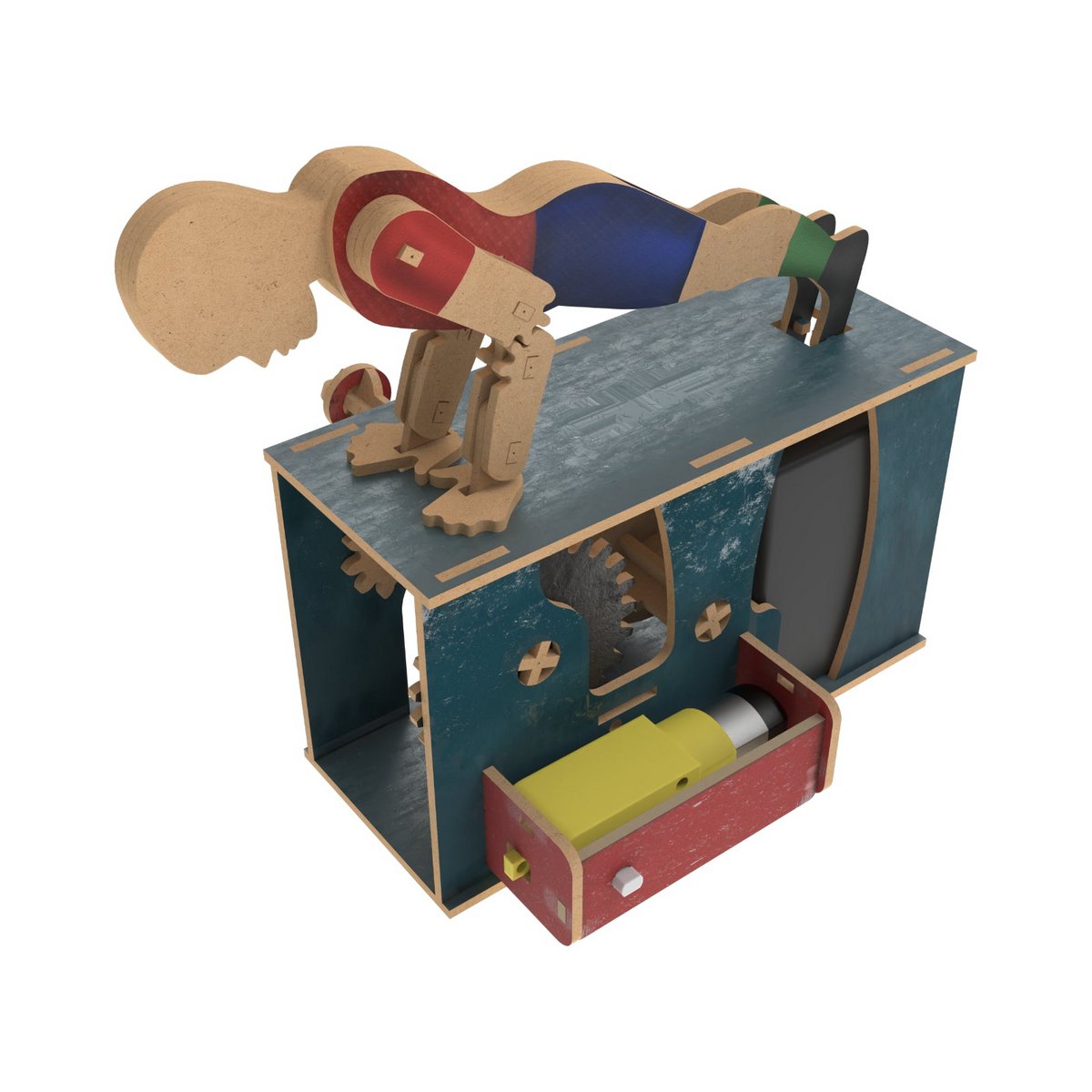 3D mechanische houten puzzel push-up model 18 × 11,5 × 15,5 cm – 47 stukjes