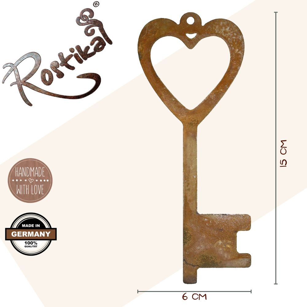 Hartsleutel hangdecoratie met roestpatina, 15 × 6 × 0,1 cm