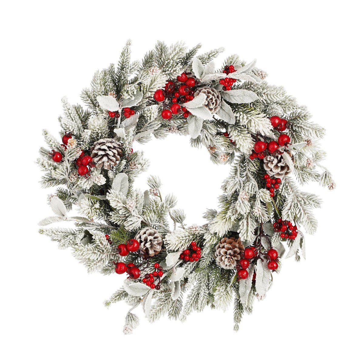 Groene kerstkrans met sneeuw en rode besjes, Ø 50 cm