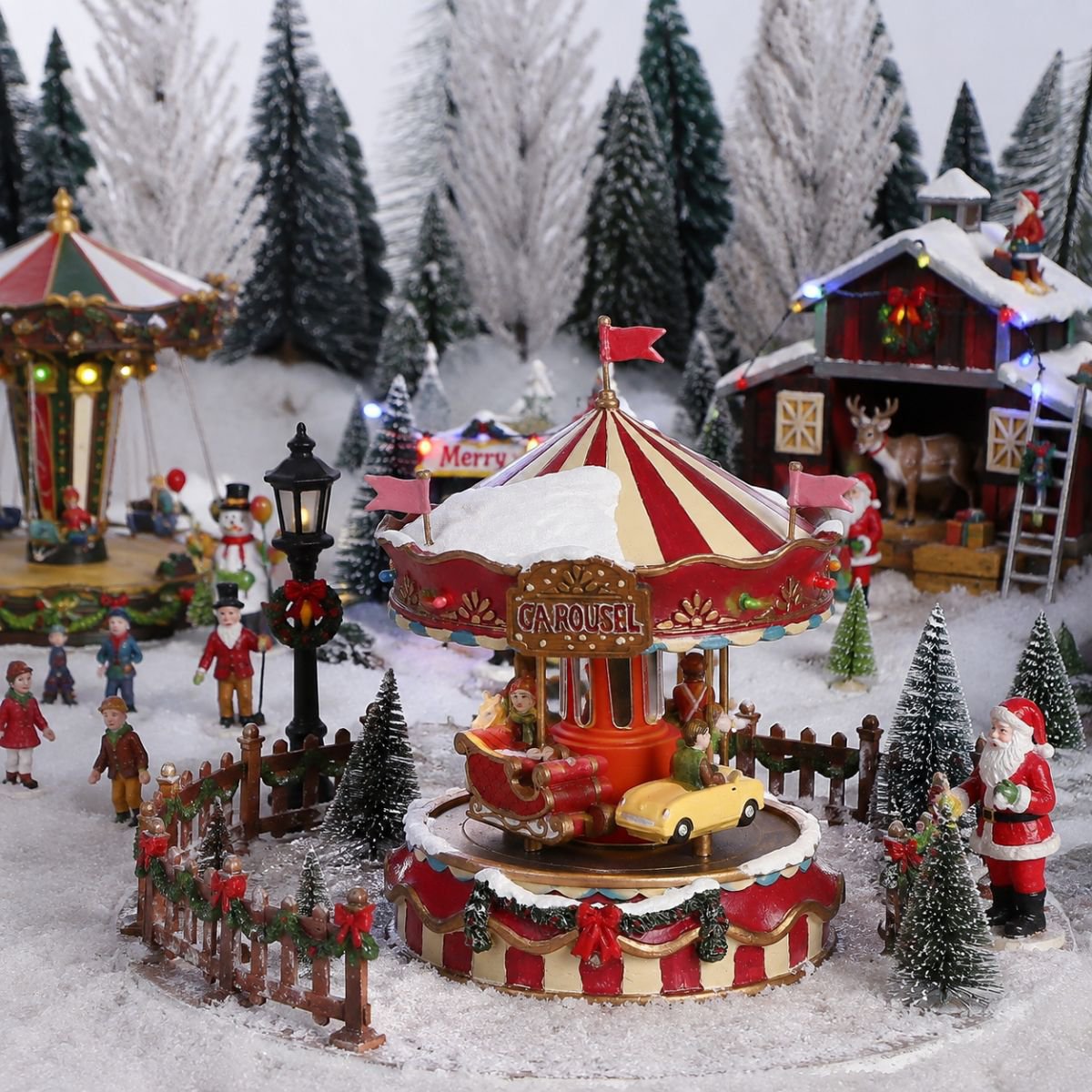 Kerstdorp draaimolen met beweging en verlichting, 13 × 13 × 17,5 cm