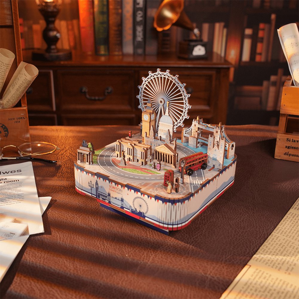 DIY 3D houten muziekdoos London, 14 x 14 x 14,5 cm