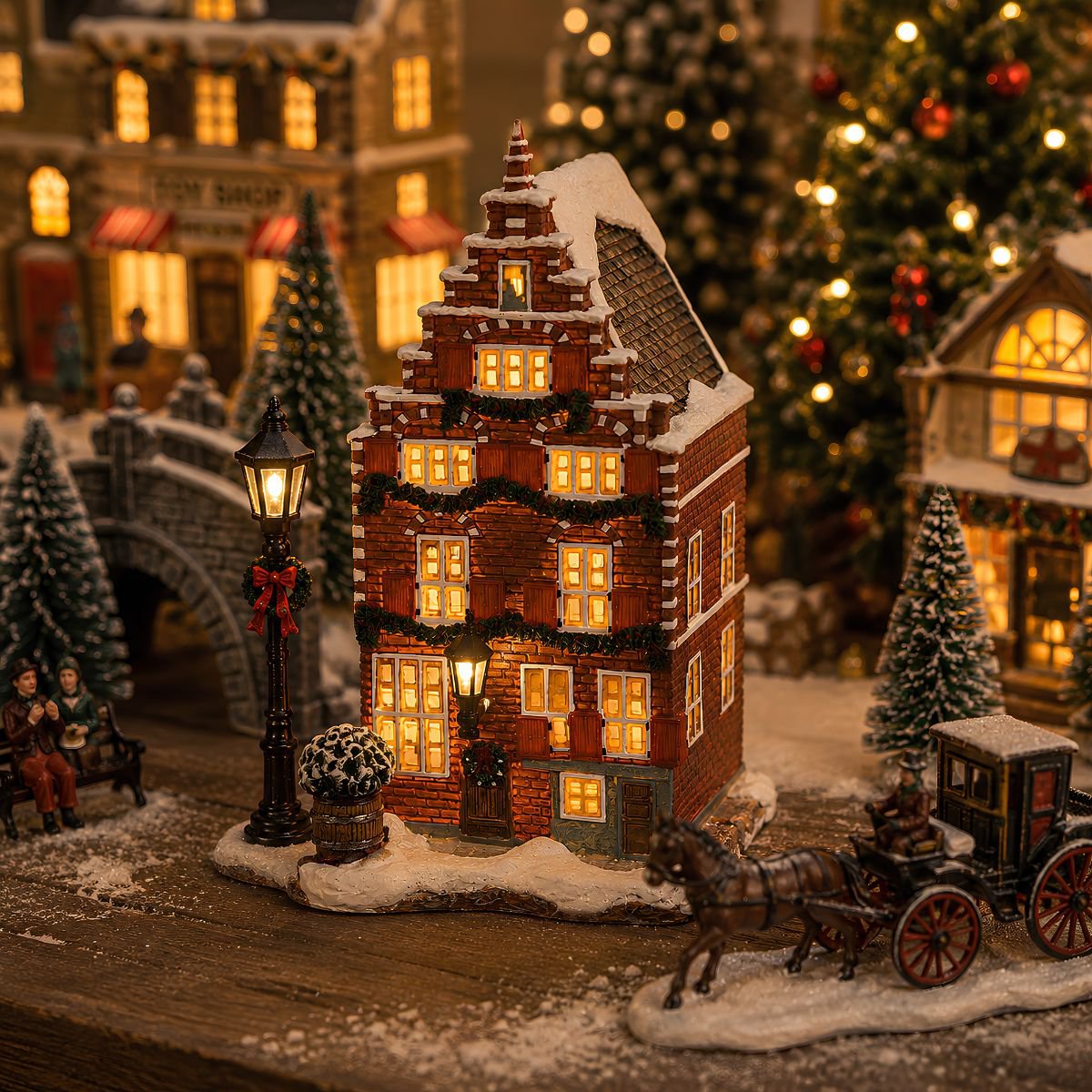 Kerstdorp grachtenpand met verlichting, 10,5 × 11,5 × 18,5 cm