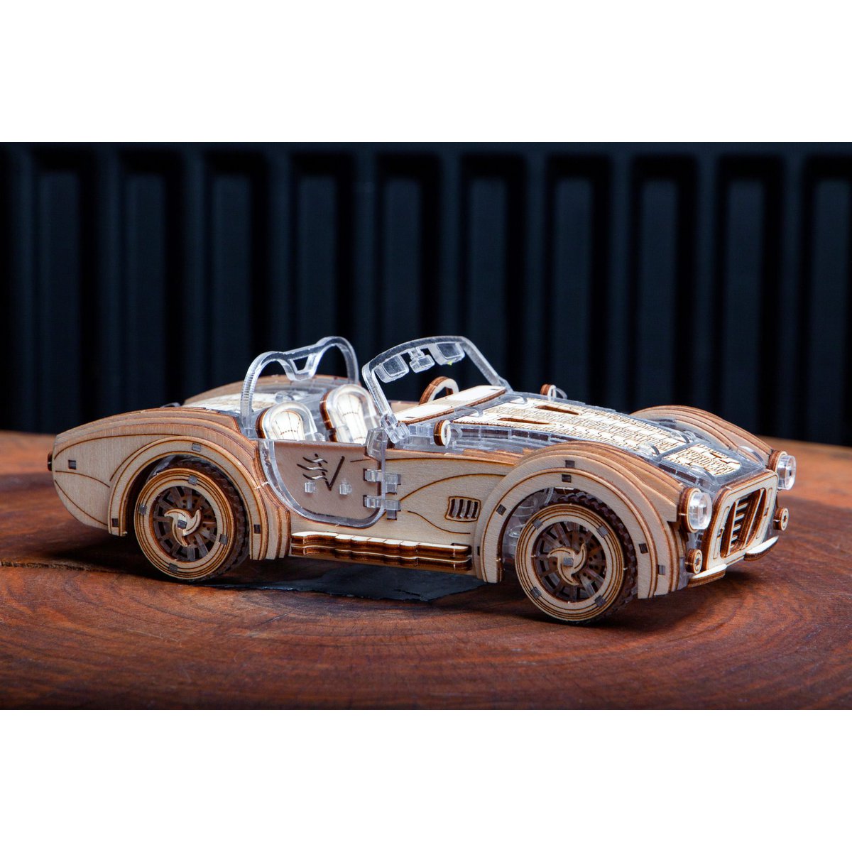 DIY houten mechanische puzzel Speedster V2 auto, 16,4 x 8 x 5,5 cm