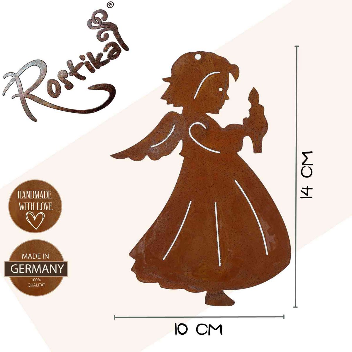Kerstdecoratie engel met kaars | Roestkleurig decoratief engelenfiguur