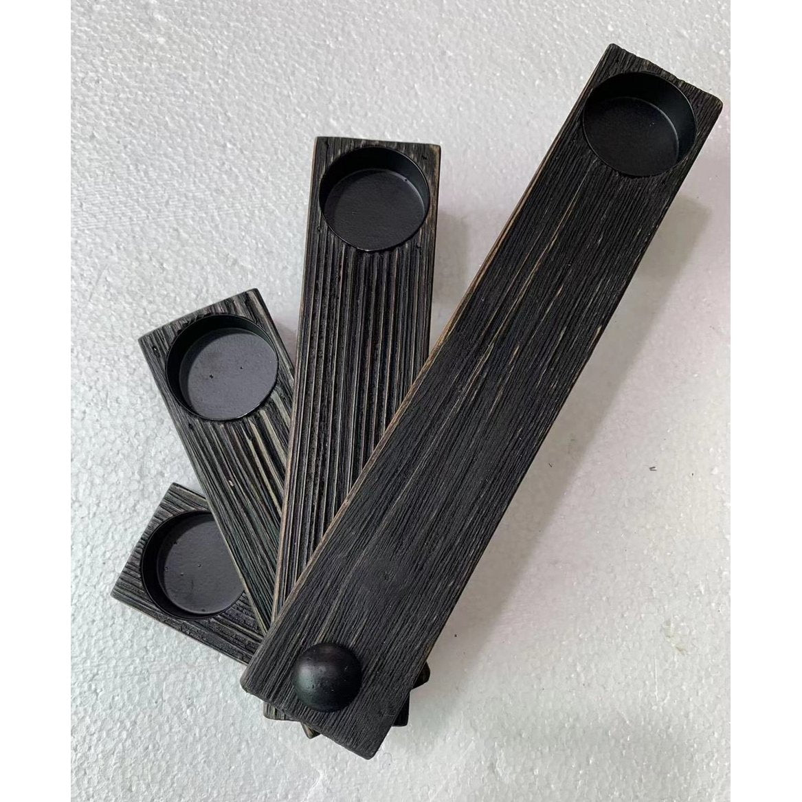 Houten kandelaar, zwart, draaibaar, 27 cm