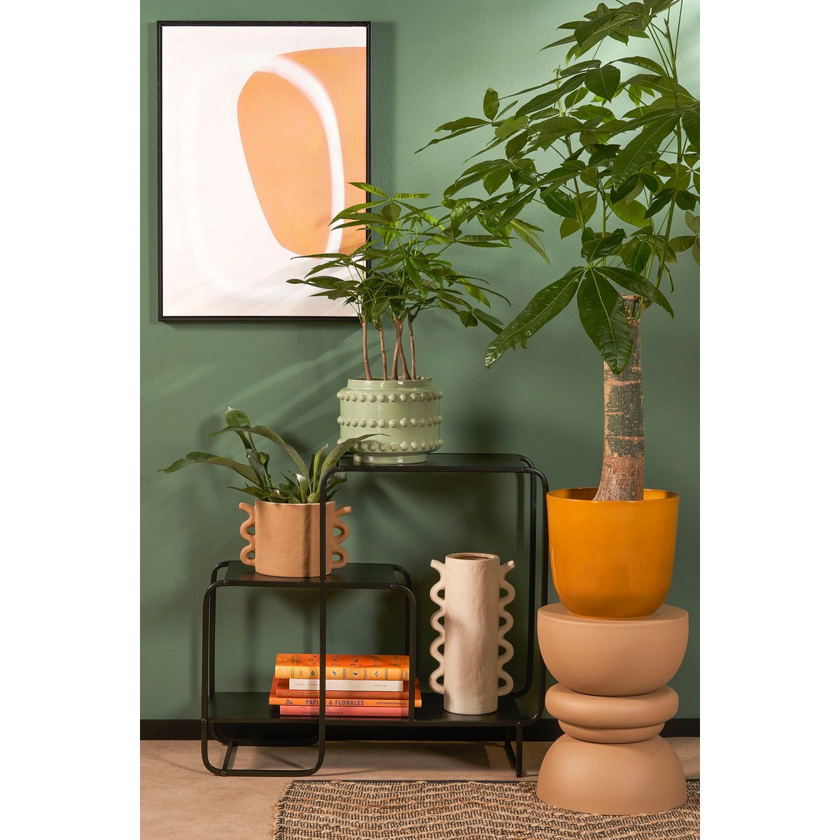 Jules, zwarte open kast met 3 niveaus, 70 x 30 x 76 cm